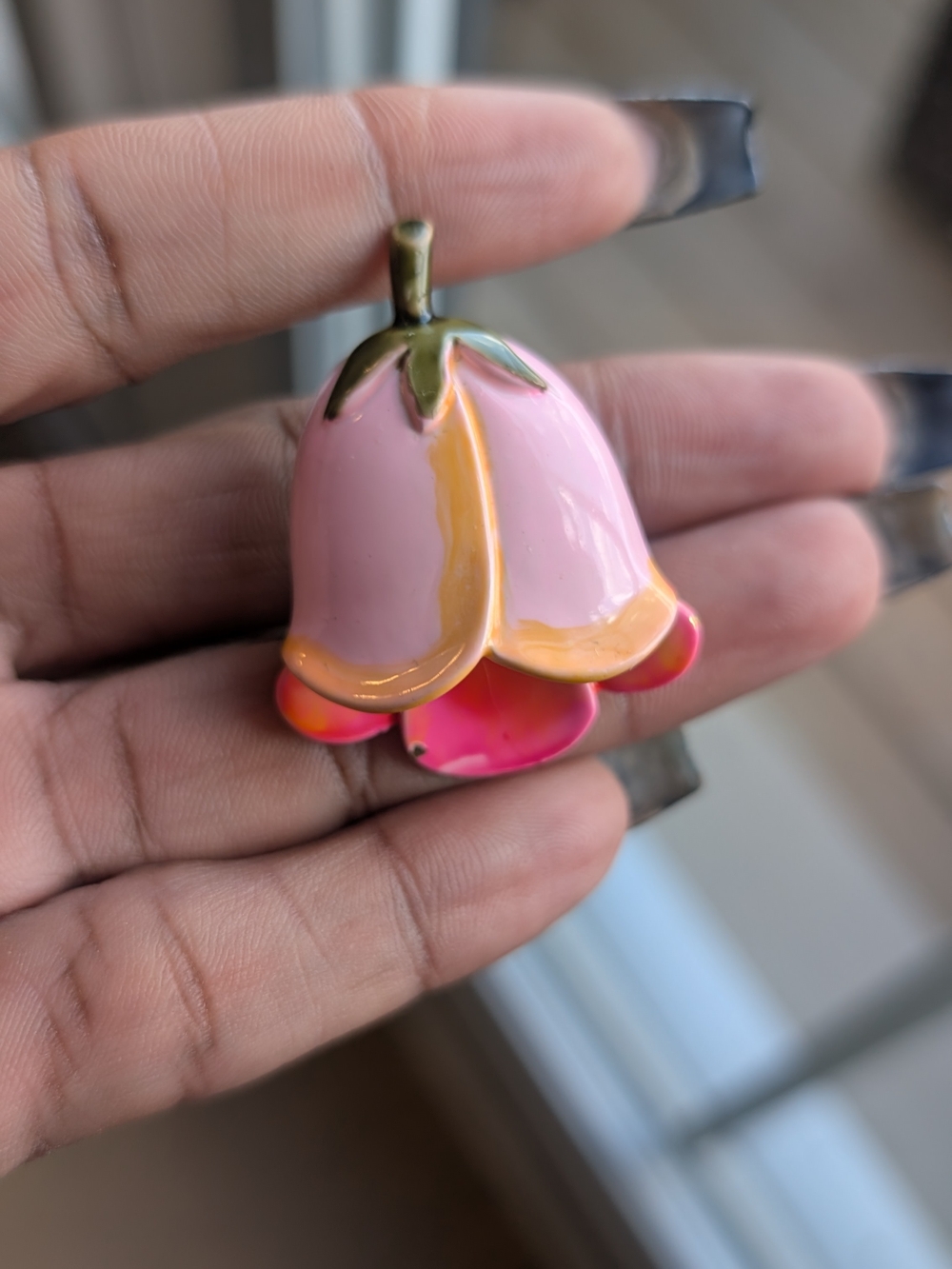 Pink Enamel Flower Pendant Necklace